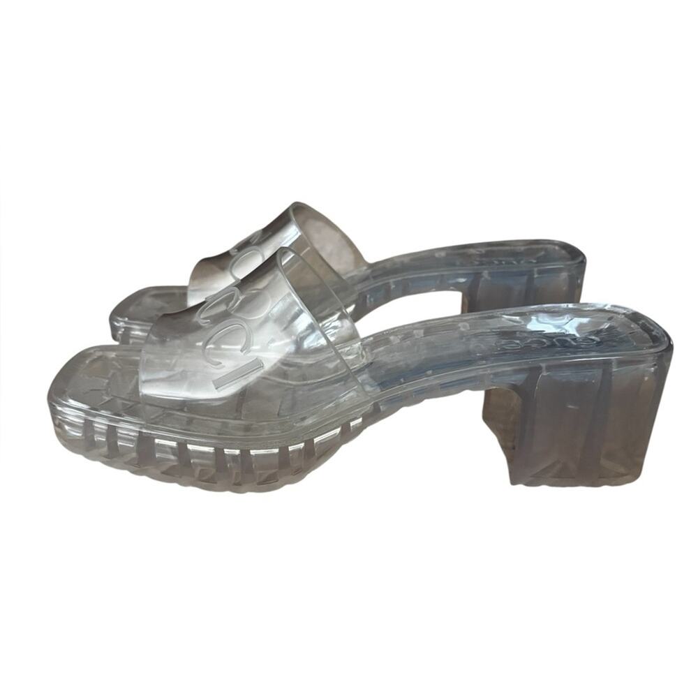 Gucci Women's Transparent Clear Jelly PVC Logo Slide Heeled Sandals Size 38